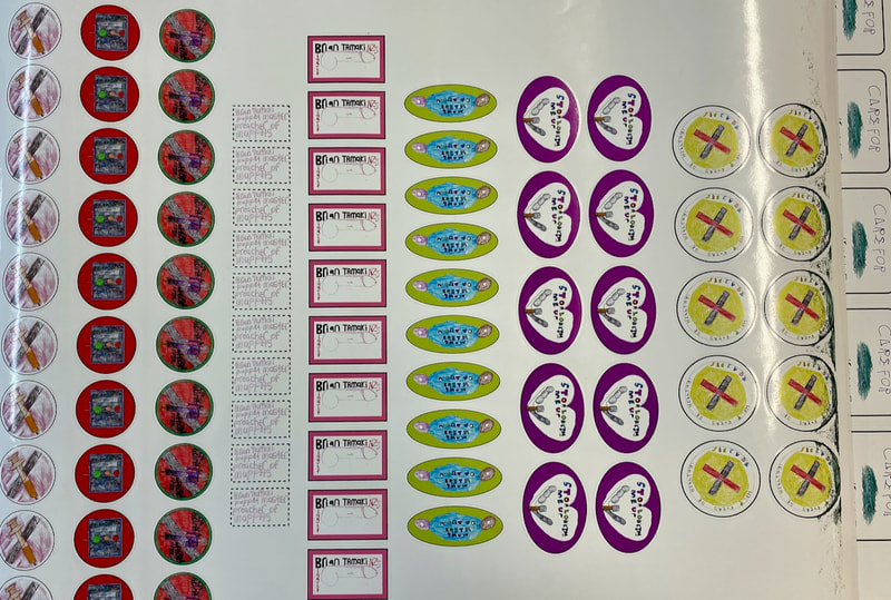 photograph showing a series of vinyl stickers