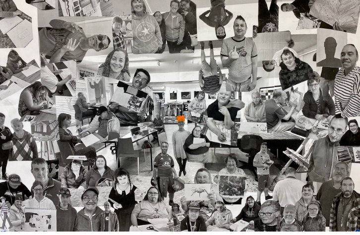 collage of photographs showing people in an art studio